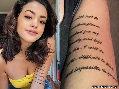 Malu Trevejo tattoos: The poem lettering is the collection’s clearest long-form text design
