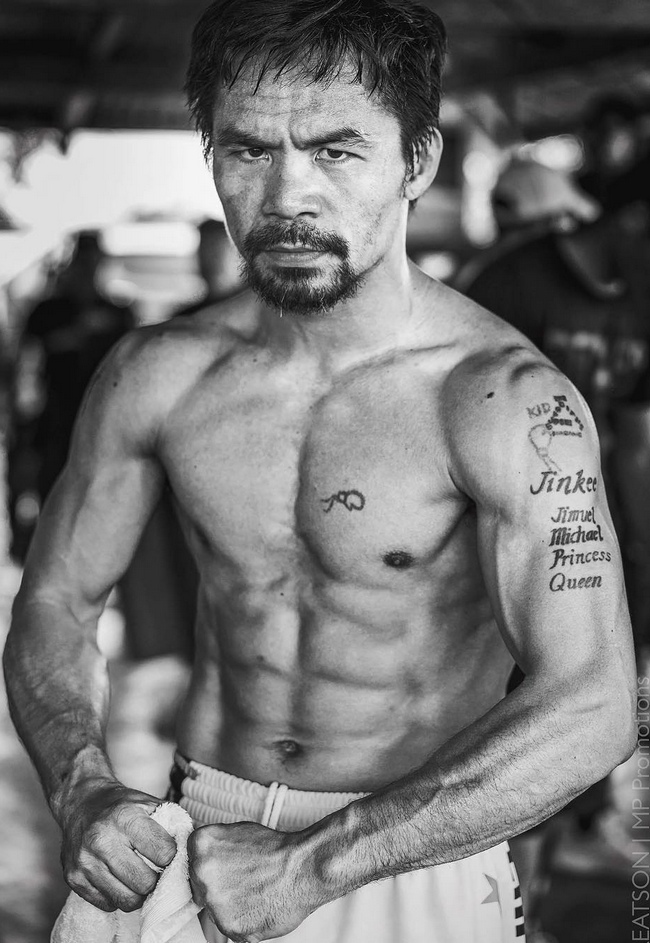 Manny Pacquiao tattoos in black and white