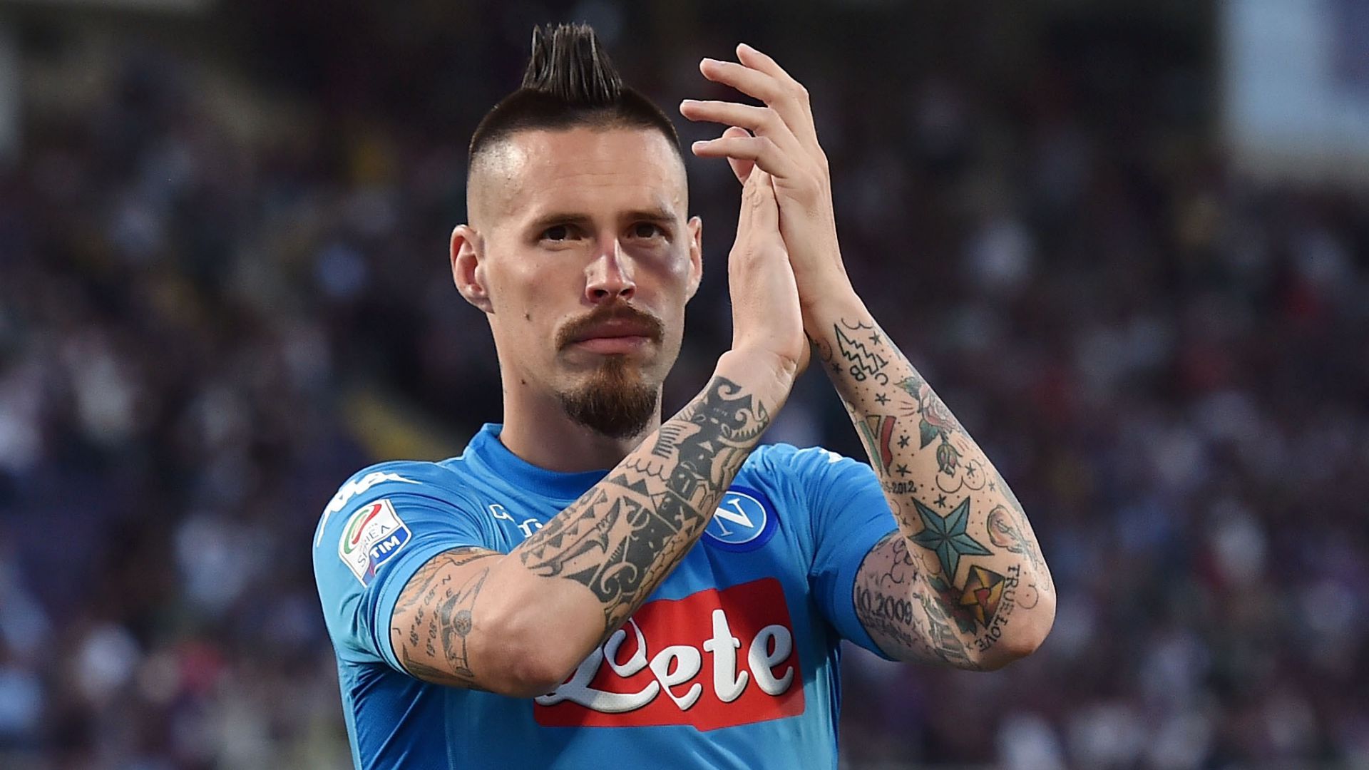 Marek Hamsik Arm Tattoos Match Photo 2 Marek Hamšík tattoos: A separate frontal Napoli photograph where the ink across both forearms is clearly visible