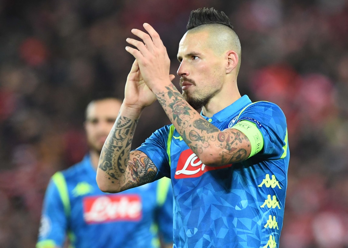 Marek Hamsik Forearm Tattoos Match Photo 3 Marek Hamšík tattoos: A distinct side-angle photograph showing the tattoo coverage on Hamšík’s forearms