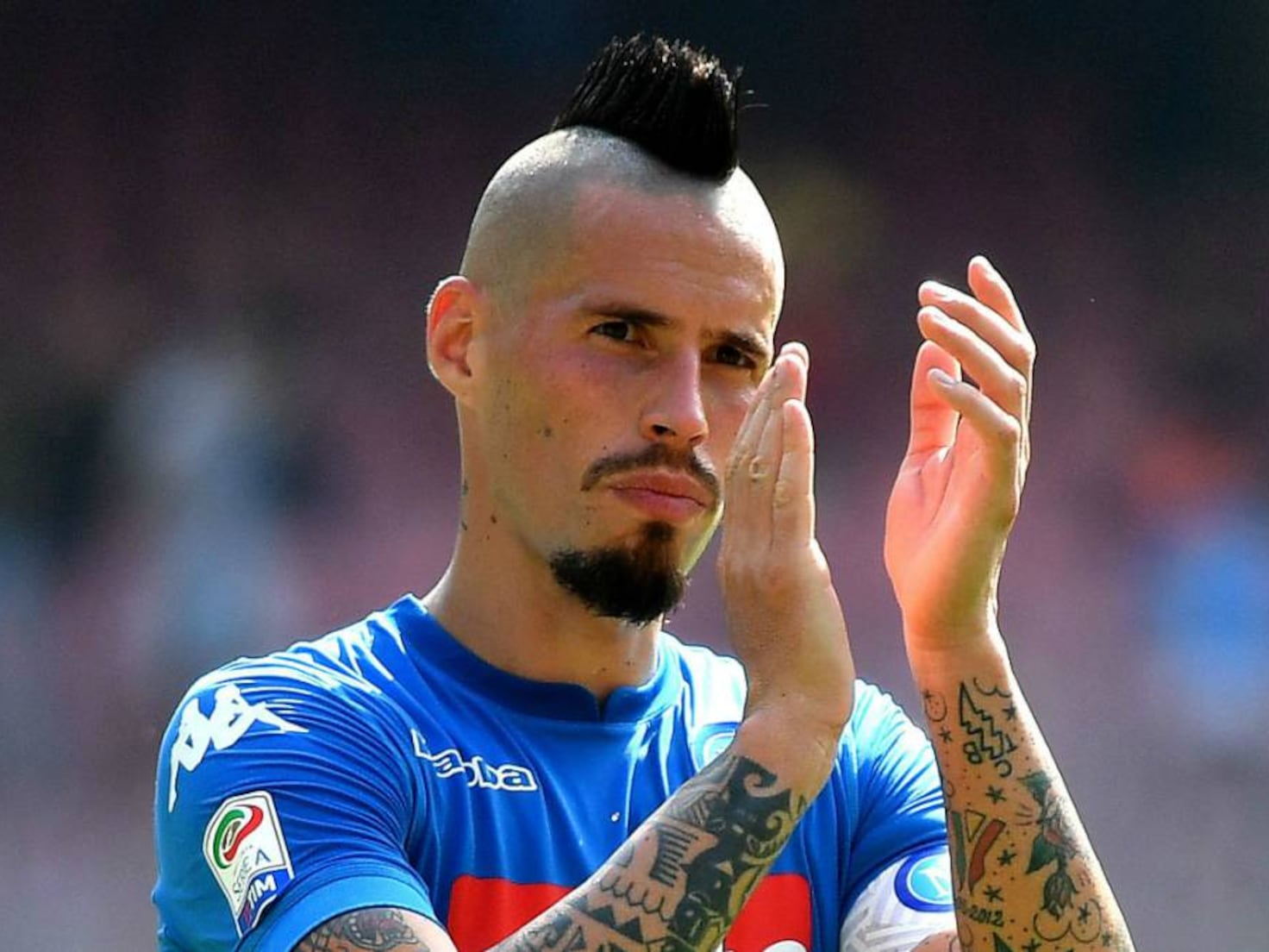 Marek Hamsik Tattooed Arms Match Photo 5 Marek Hamšík tattoos: A fifth distinct match photograph showing the visible tattoo work on Hamšík’s arms