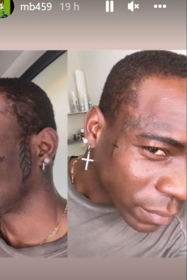Mario Balotelli MB459 face tattoo