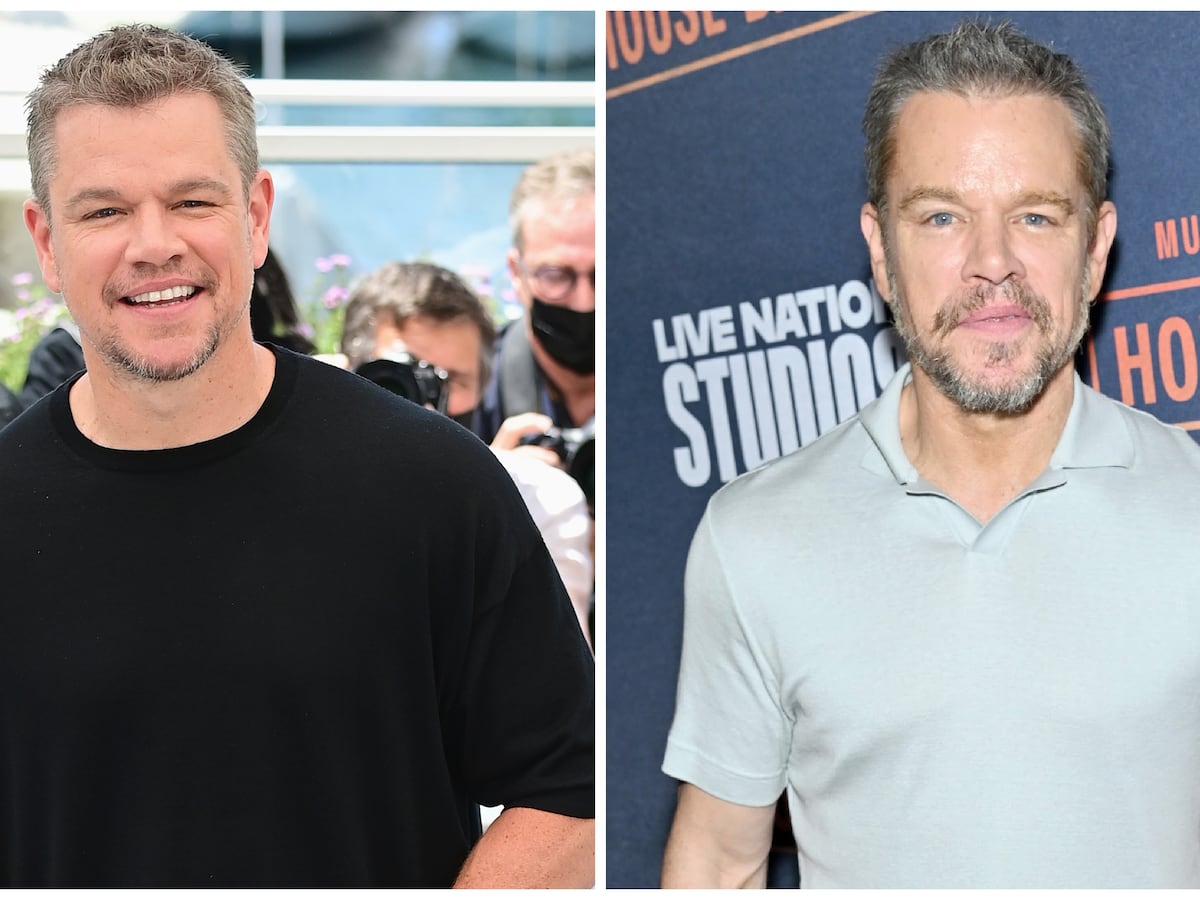 Matt Damon in a contextual photograph: Matt Damon role context, not tattoo evidence; not tattoo evidence