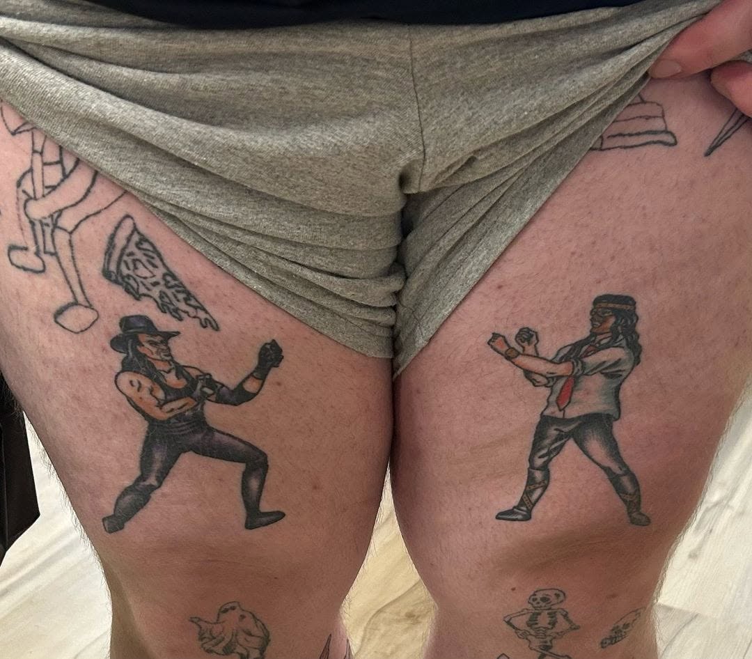 Mick Foley documented leg tattoos showing Mick Foley and The Undertaker