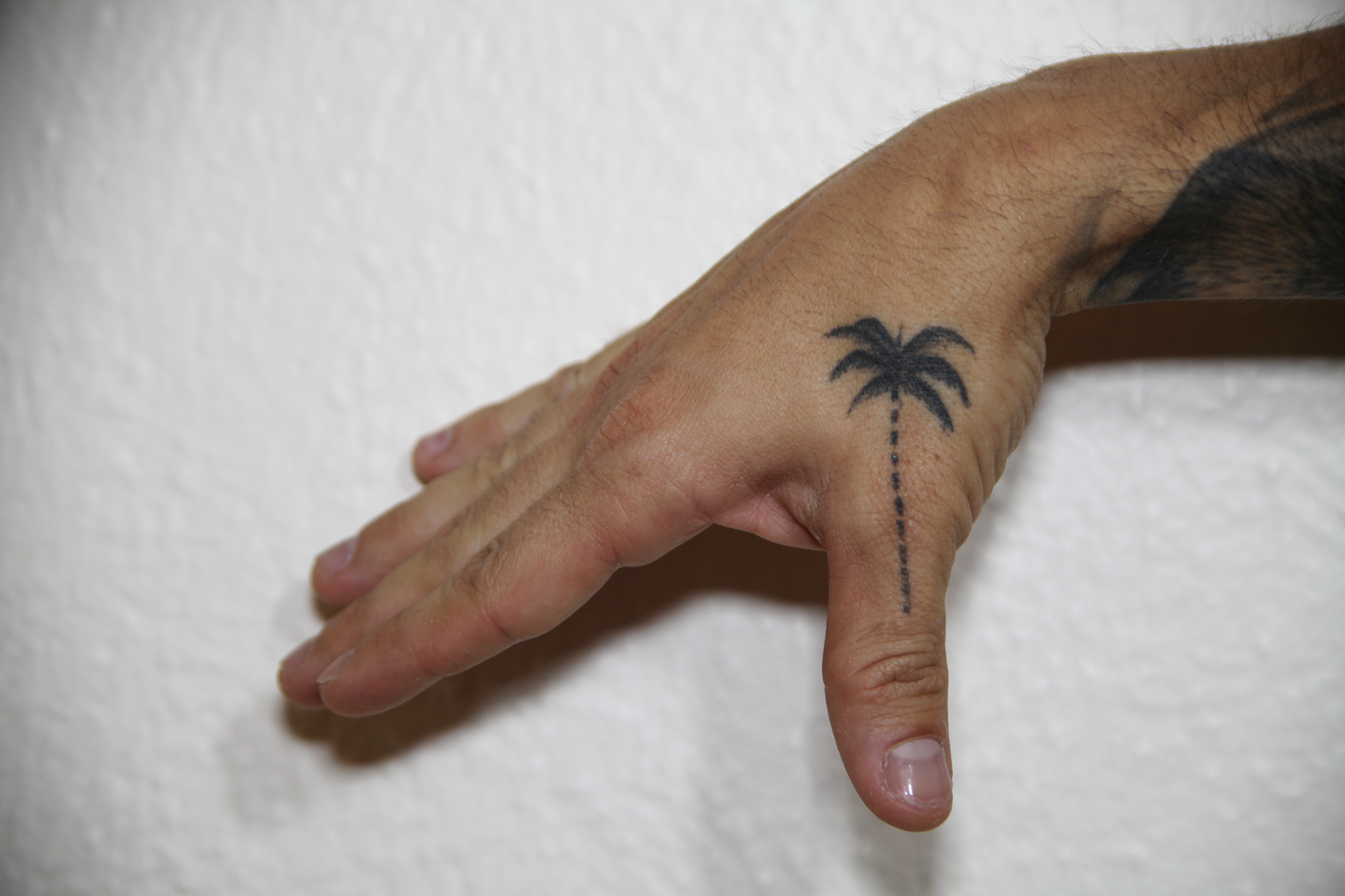 Mike Bahía tattoos: The small palm tree on his hand