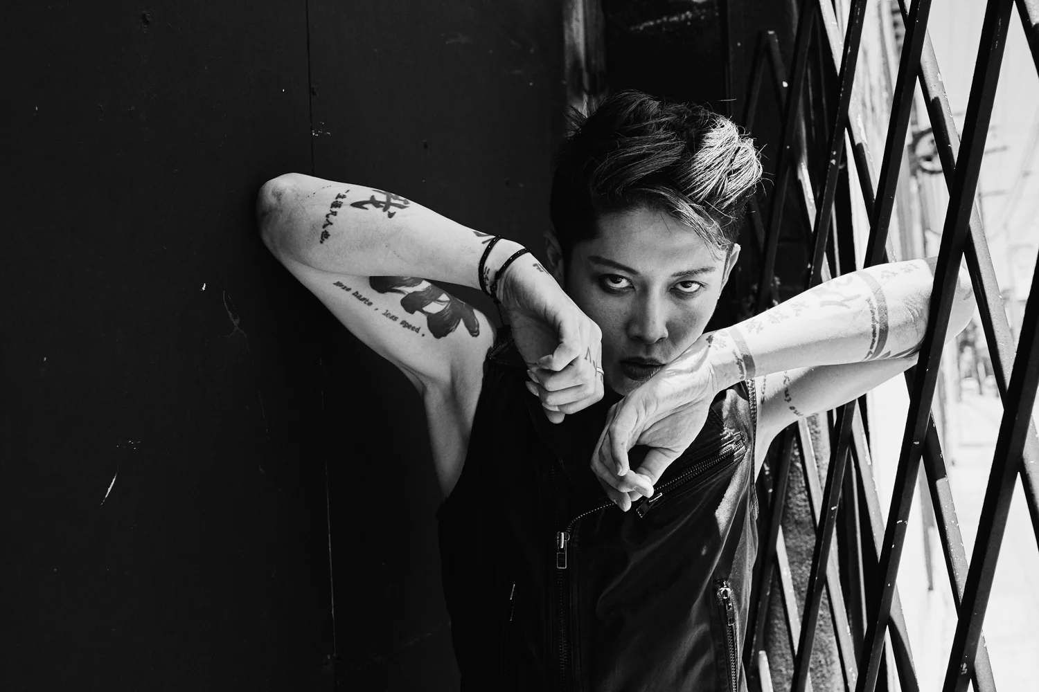 Miyavi arm script and band tattoos