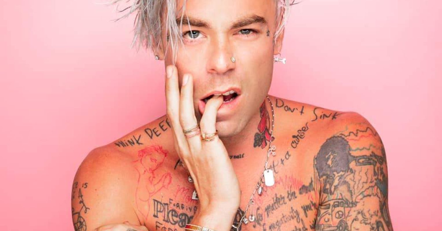 Mod Sun tattoos: Think Deep and Don't Sink lettering across the shoulders