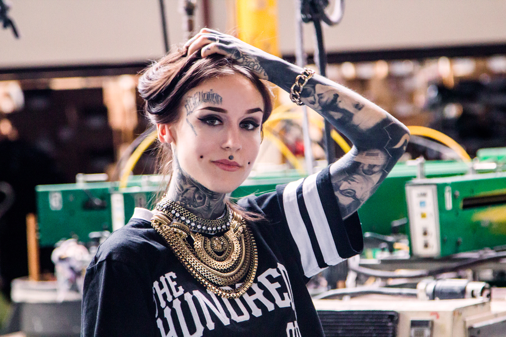 Monami Frost tattoos: Monami Frost face and neck tattoo details photograph, selected because the named tattoo area is clearly visible at full resolution