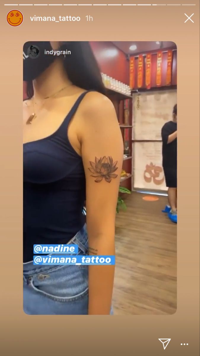 Nadine Lustre clear upper-arm view of the documented lotus tattoo Nadine Lustre tattoos: clear upper-arm view of the documented lotus tattoo
