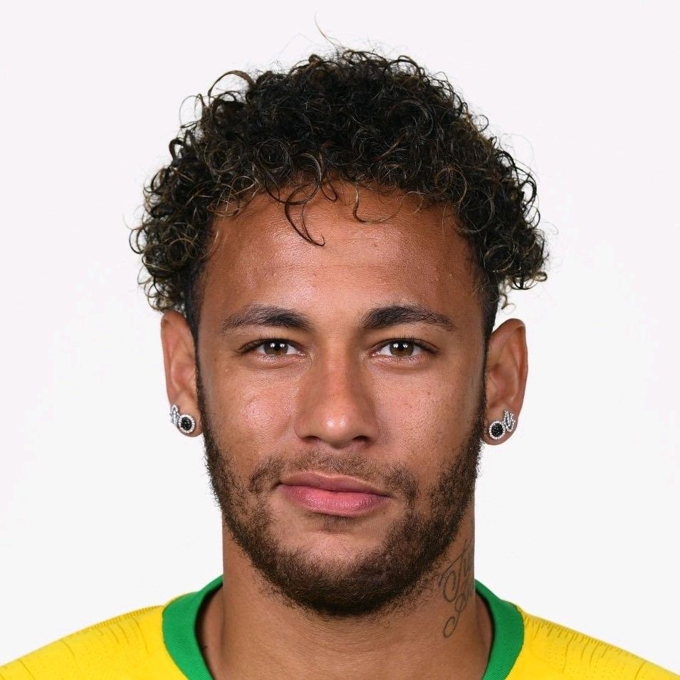 Neymar Jr tattoos: separate clean head-and-shoulders portrait with the neck tattoo clearly visible