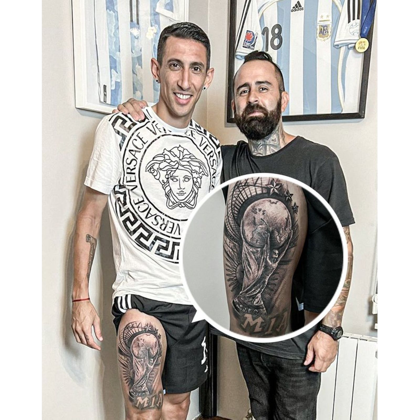 Ángel Di María World Cup trophy and MIA lettering Ángel Di María tattoos: World Cup trophy and MIA lettering