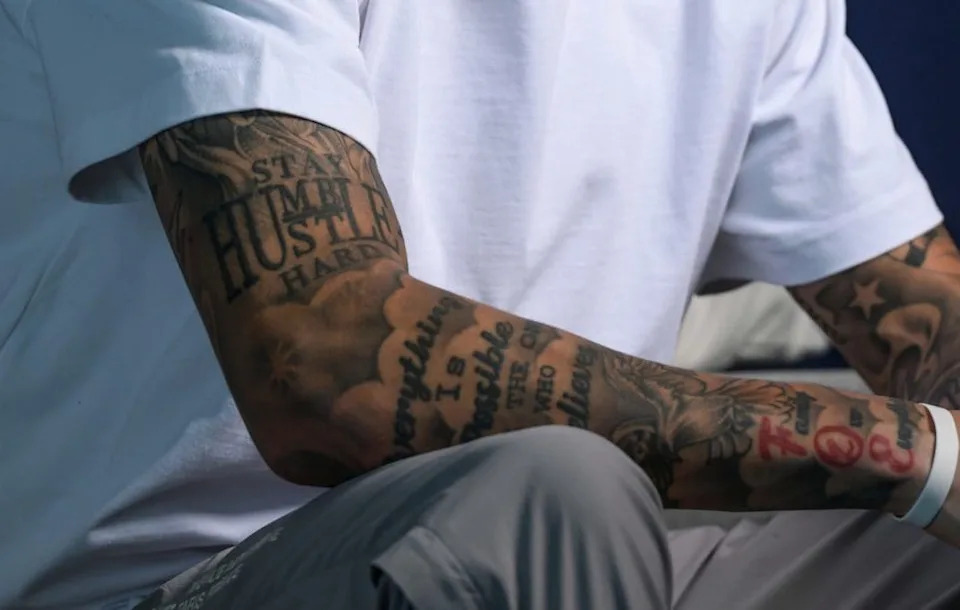 Nico O'Reilly tattoos: Direct visual evidence for the STAY HUMBLE, HUSTLE HARD phrase
