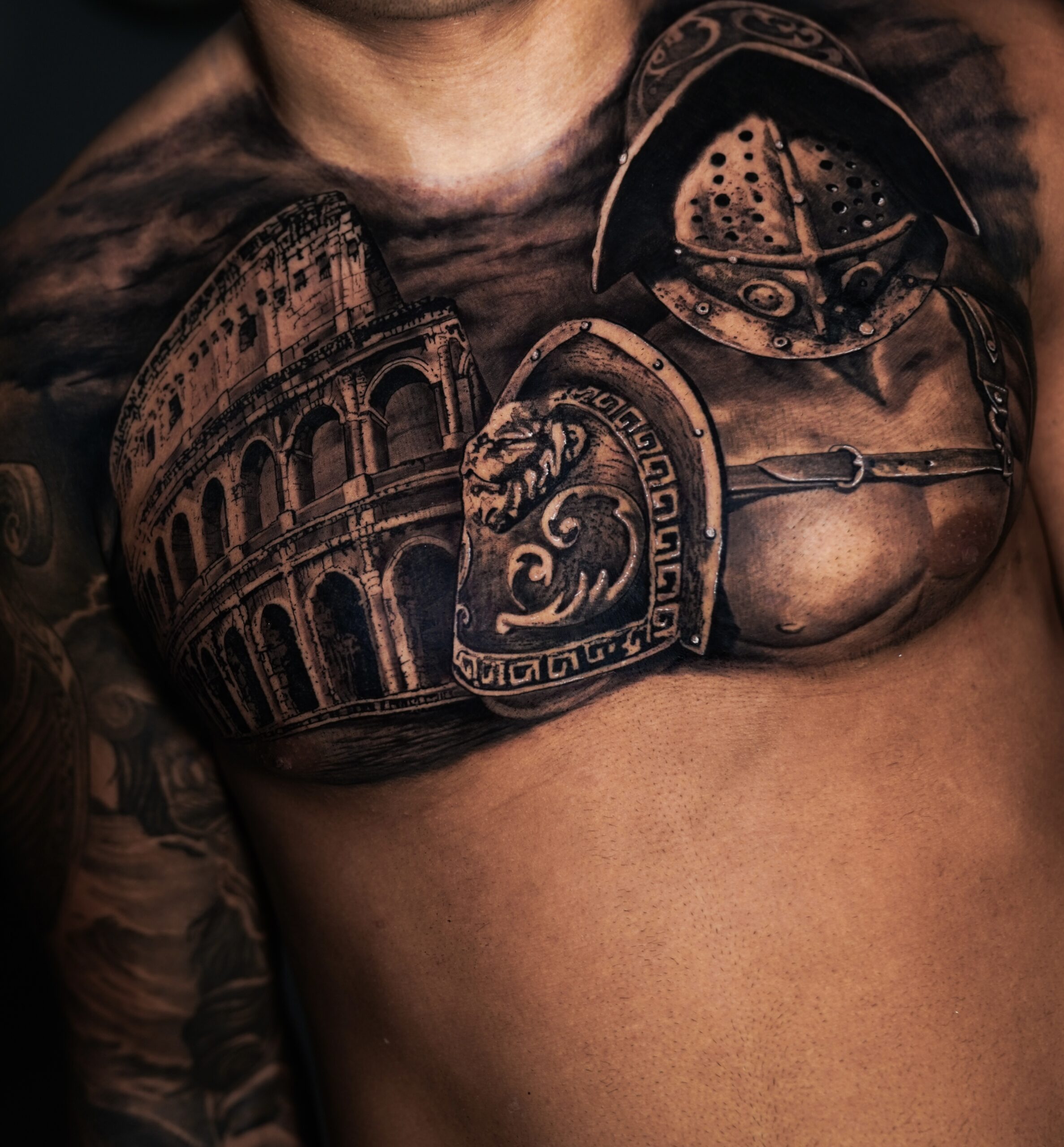 Nikolas Motta tattoos: The chest tattoo up close
