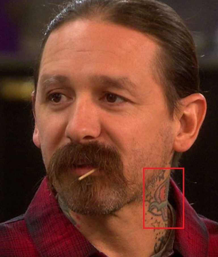 Oliver Peck tattoos: body photograph showing Oliver Peck tattoos relevant to oliver peck's neck tattoos frame the face