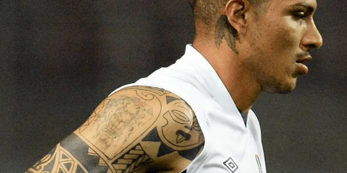 Paolo Guerrero tattoos: football kit, shoulder and neck placement