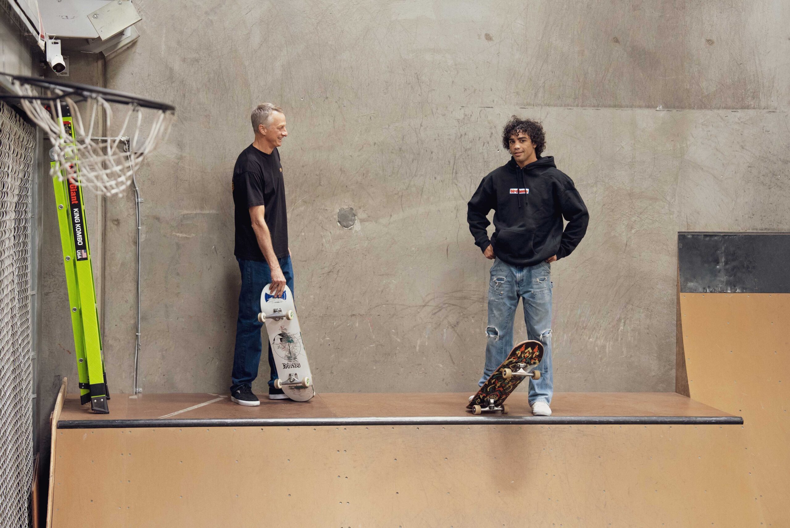 Payton Talbott in a contextual photograph: Career context: skating with Tony Hawk; not tattoo evidence