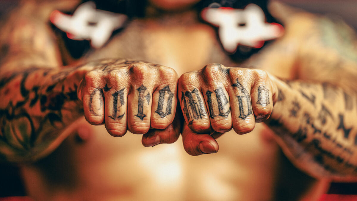 Penta hand tattoo details