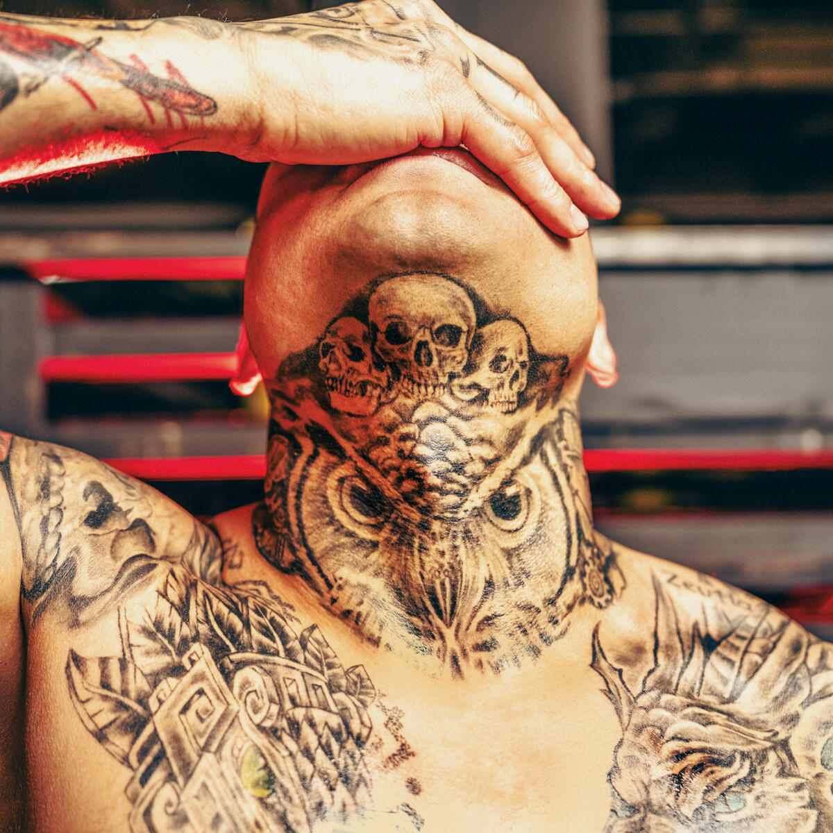 Penta skull and chest tattoos