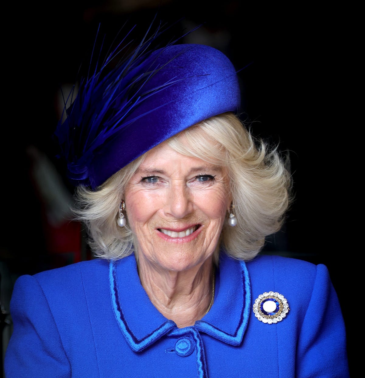 Queen Camilla before the reported brow treatment Queen Camilla in a contextual photograph: contextual before-treatment comparison; not tattoo evidence
