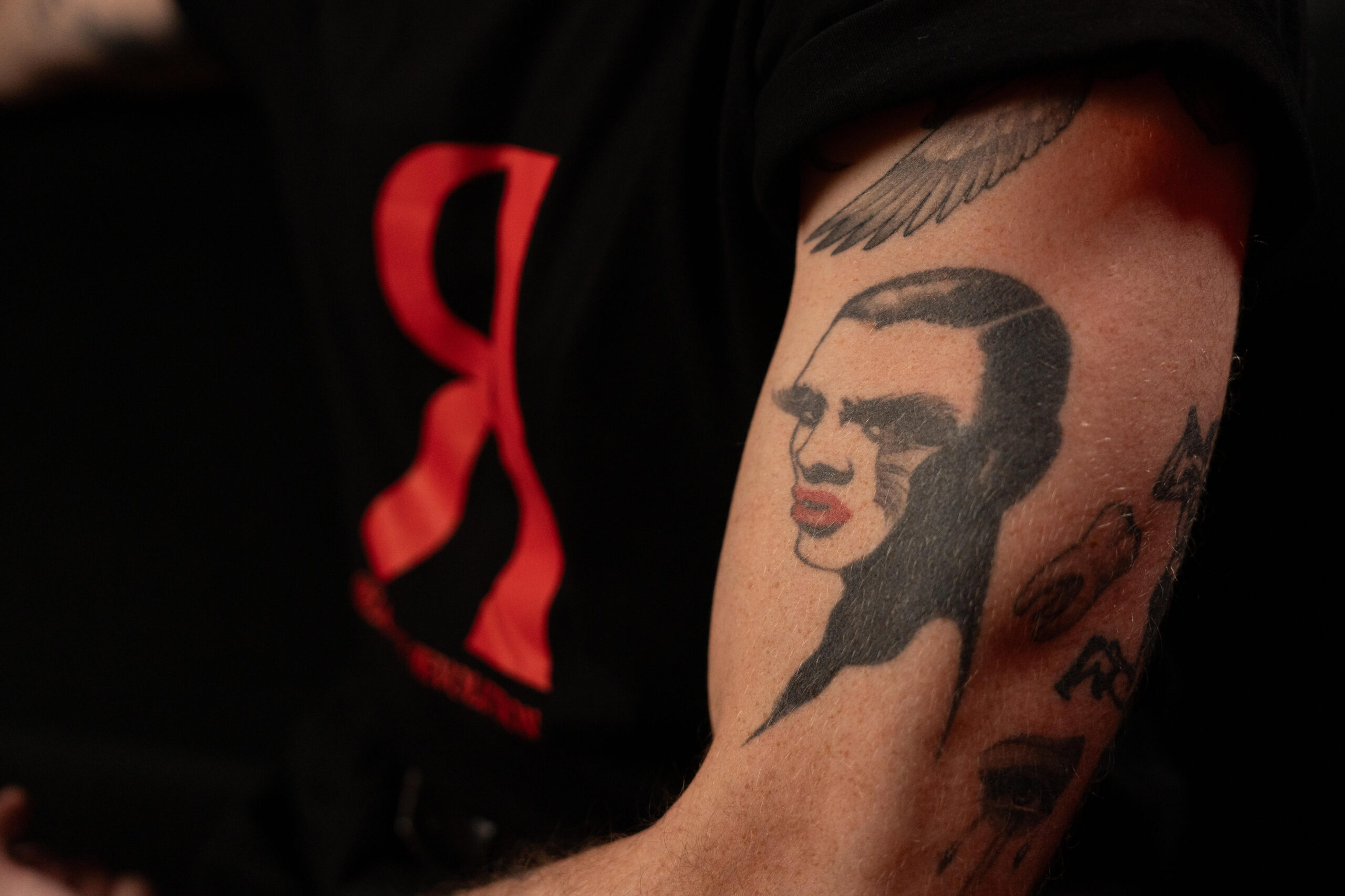Reuben Kaye upper-arm portrait tattoo Reuben Kaye tattoos: upper-arm portrait tattoo close-up