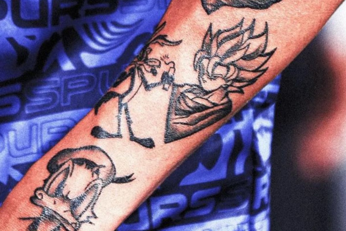 Richarlison tattoos: cartoon forearm sleeve