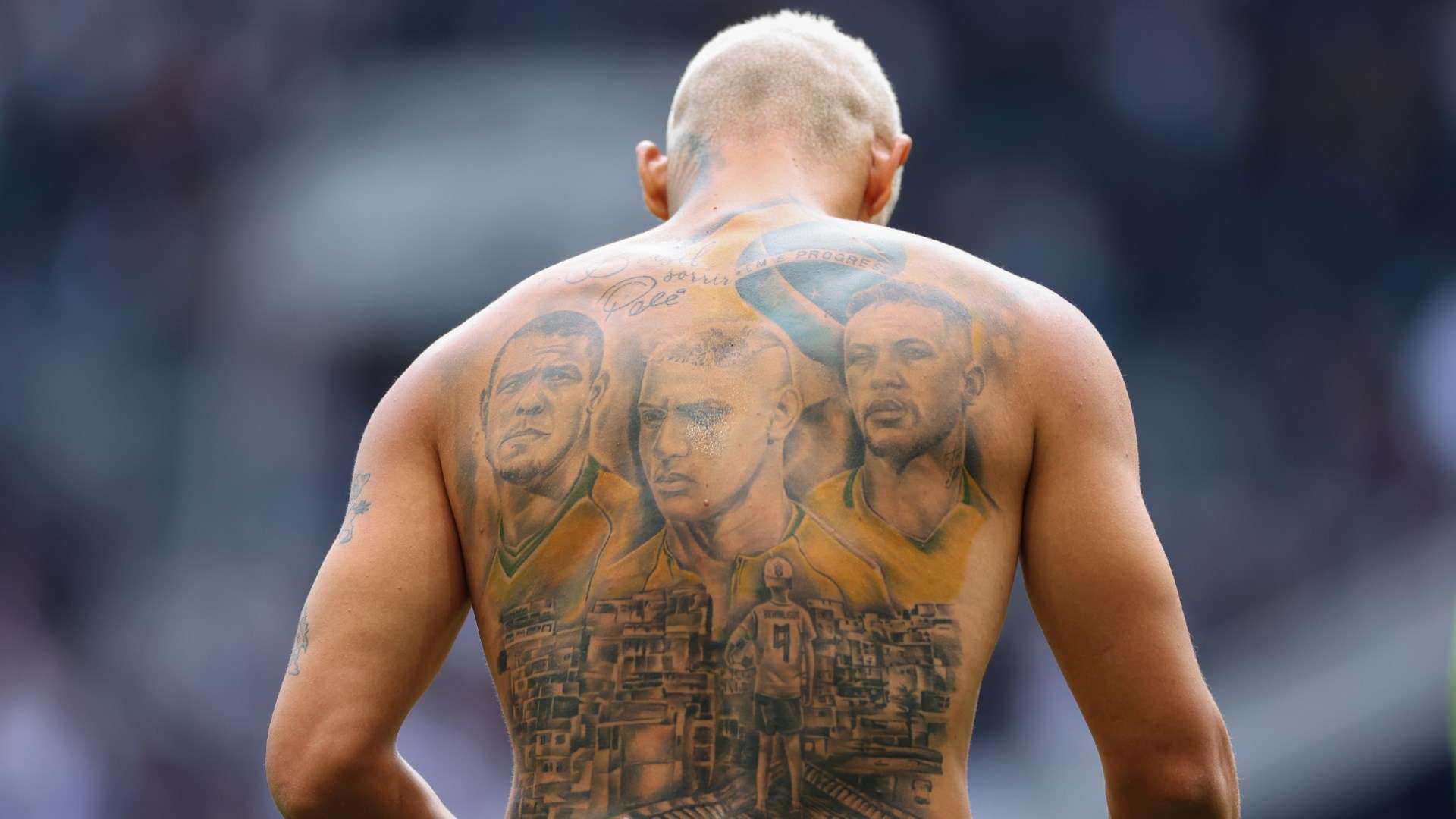 Richarlison tattoos: football tribute back piece
