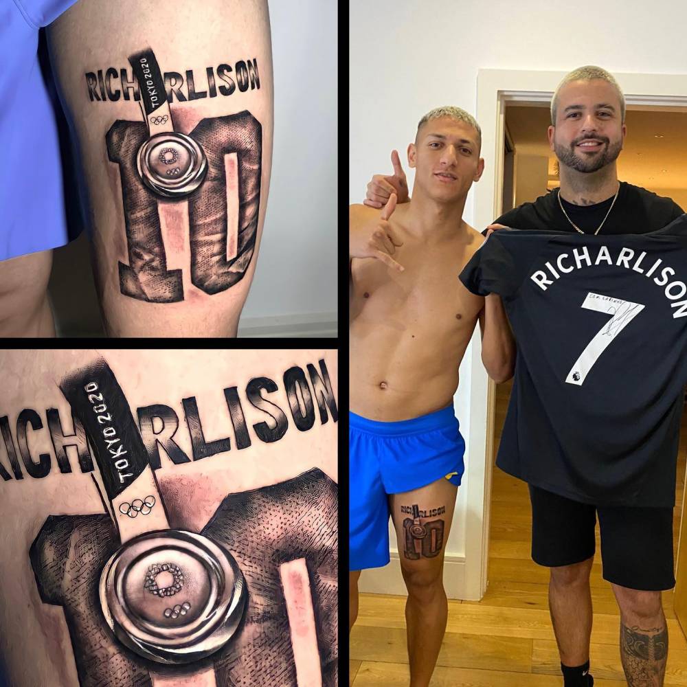 Richarlison tattoos: Olympic medal thigh tattoo