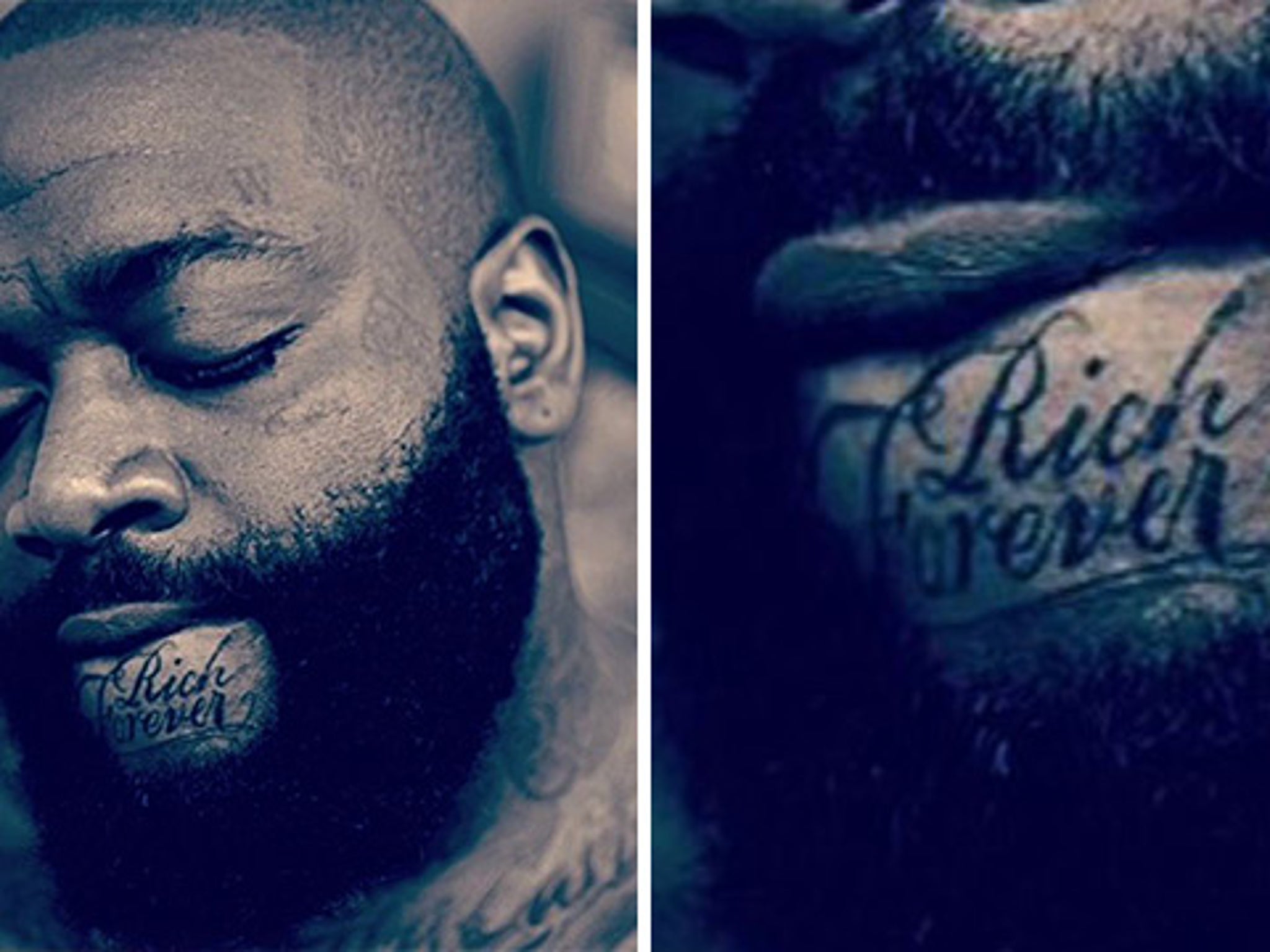 Rick Ross Rich Forever chin tattoo