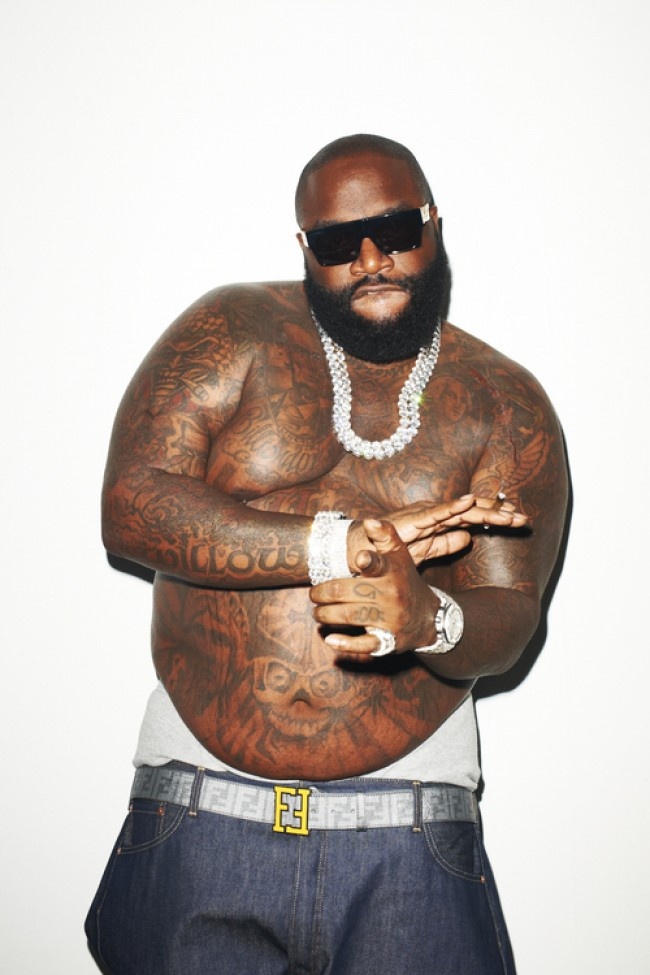 Rick Ross arm and shoulder tattoos