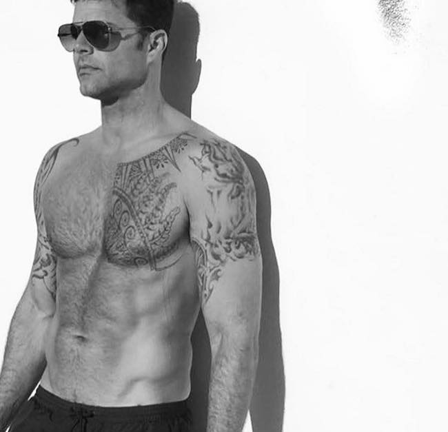 Ricky Martin tribal tattoos in sunglasses portrait