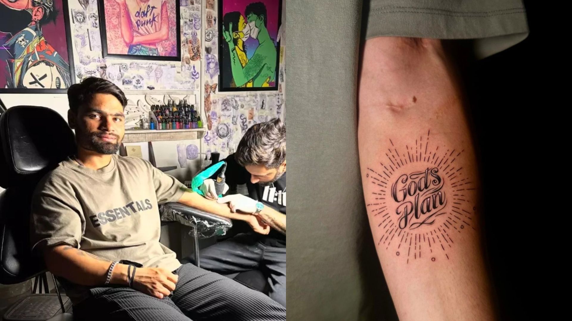 Rinku Singh forearm tattoo studio photograph Rinku Singh tattoos: dove and rose tattoo evidence