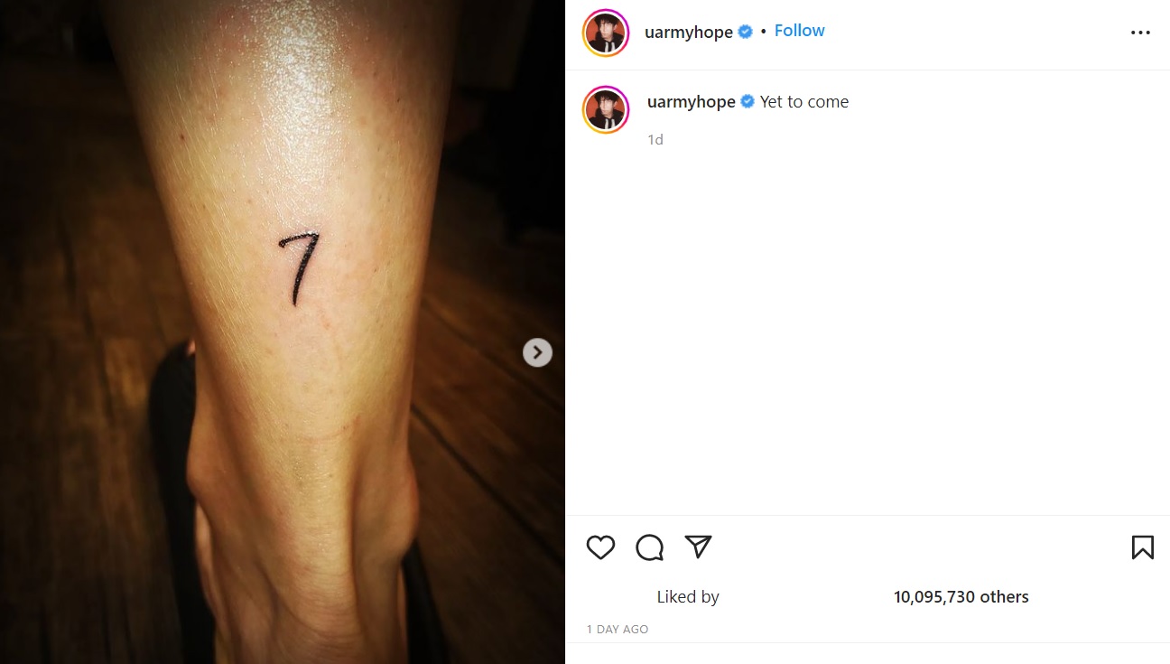 RM distinct close-up view of the minimalist 7 on the right ankle RM tattoos: distinct close-up view of the minimalist 7 on the right ankle