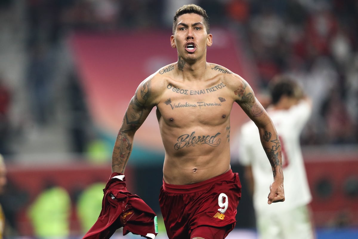 Roberto Firmino tattoos: Blessed lettering and family chest ink