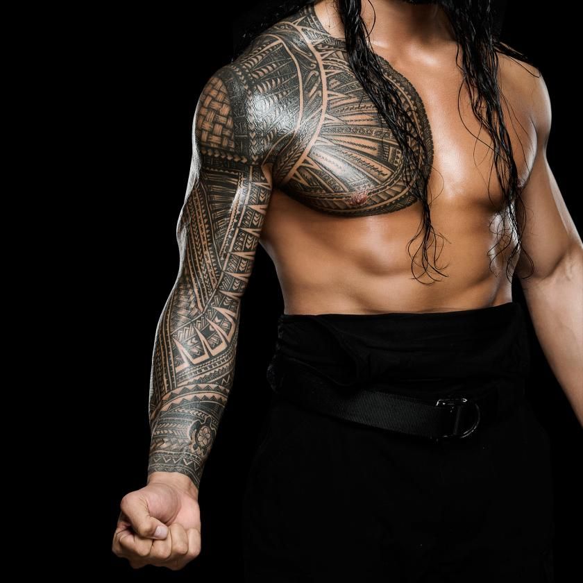 Roman Reigns full Samoan sleeve tattoo