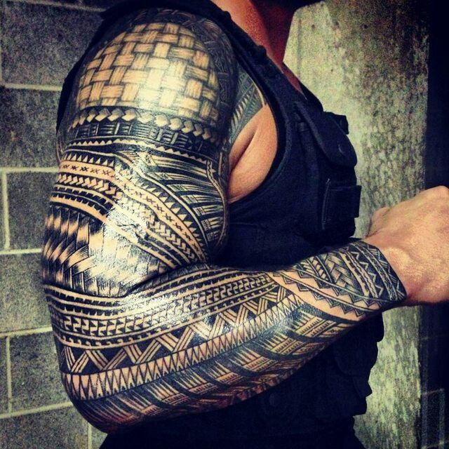 Roman Reigns Samoan tribal arm tattoo pattern