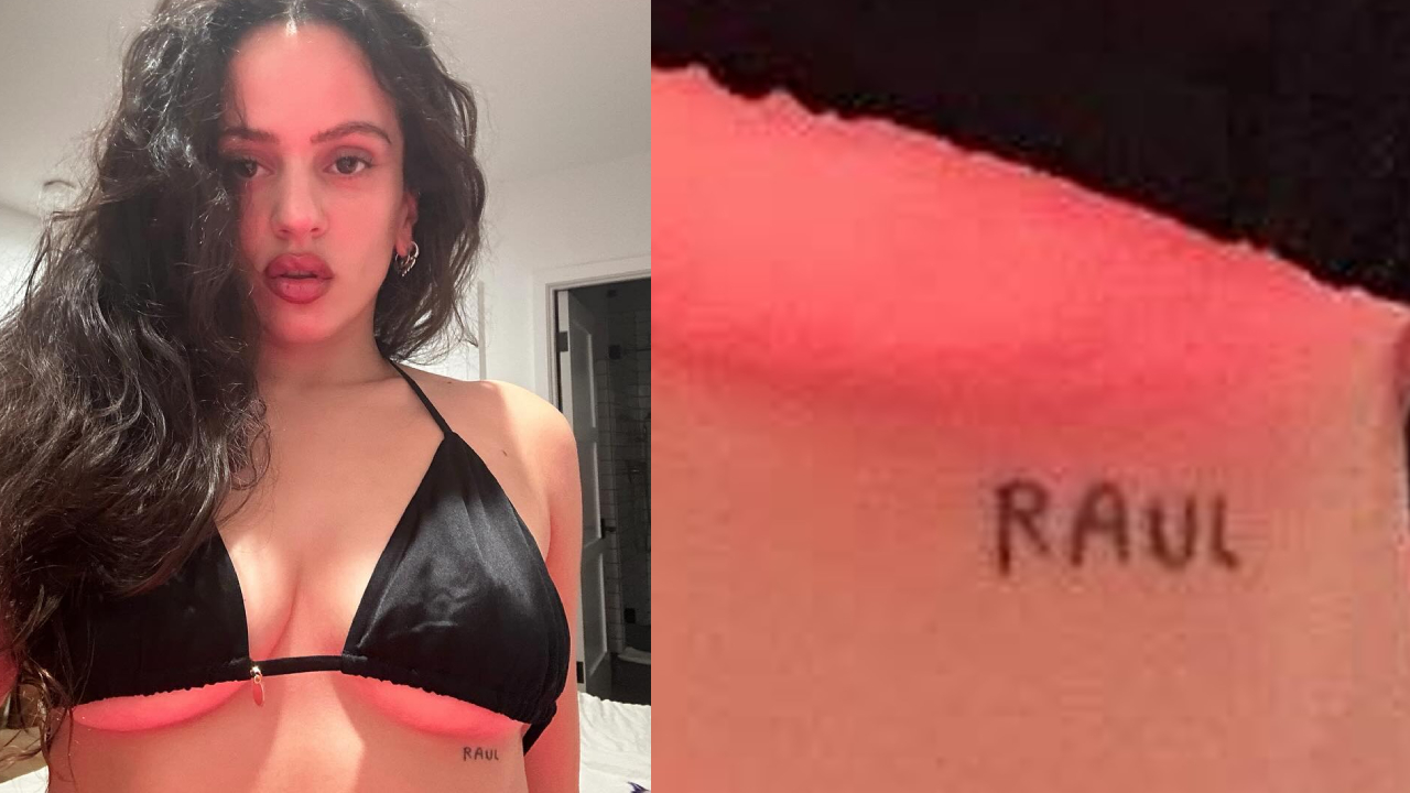 Rosalía tattoos: RAUL rib lettering