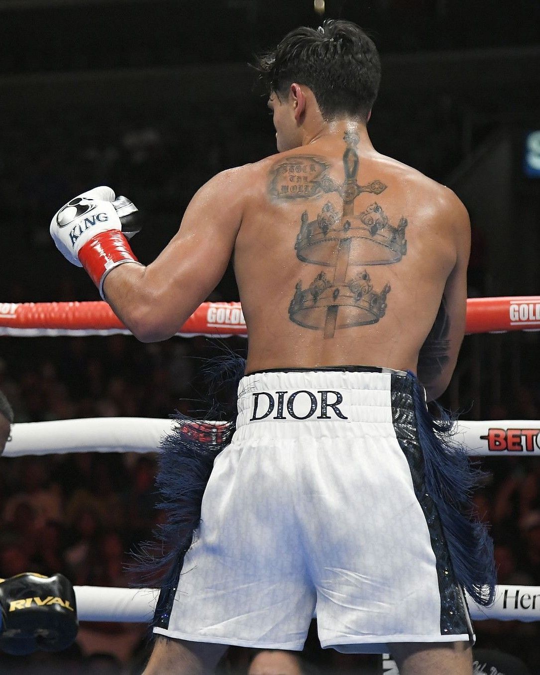 Ryan Garcia tattoos: crowns and sword back piece