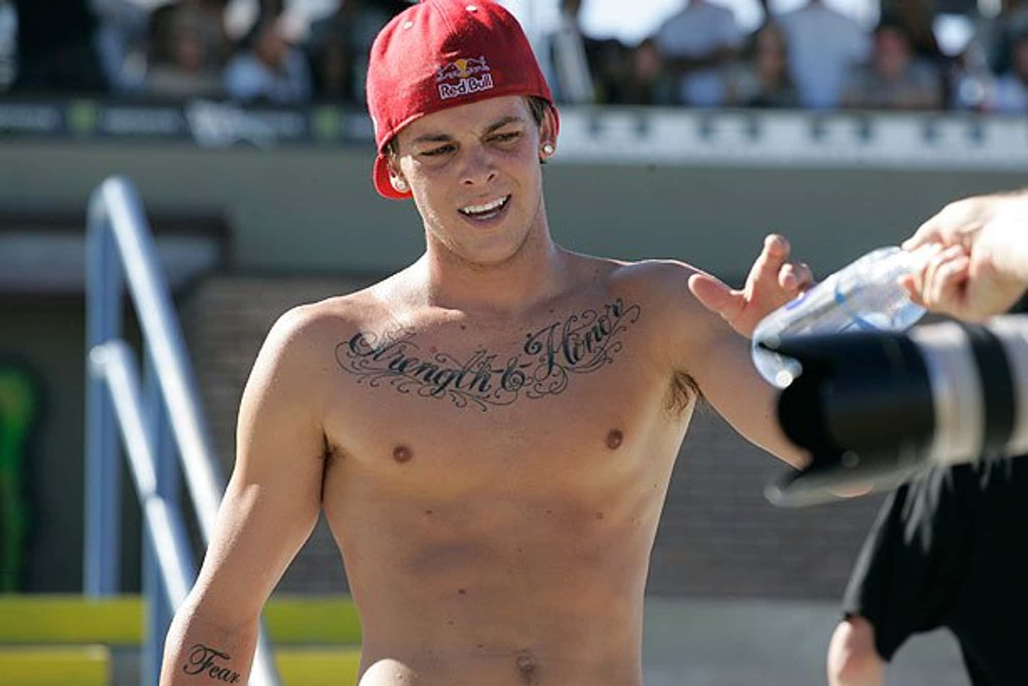 Ryan Sheckler Strength and Honor chest tattoo