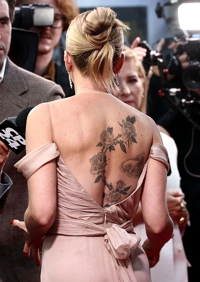 Scarlett Johansson floral back tattoo