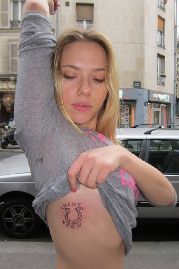 Scarlett Johansson Lucky You horseshoe rib tattoo