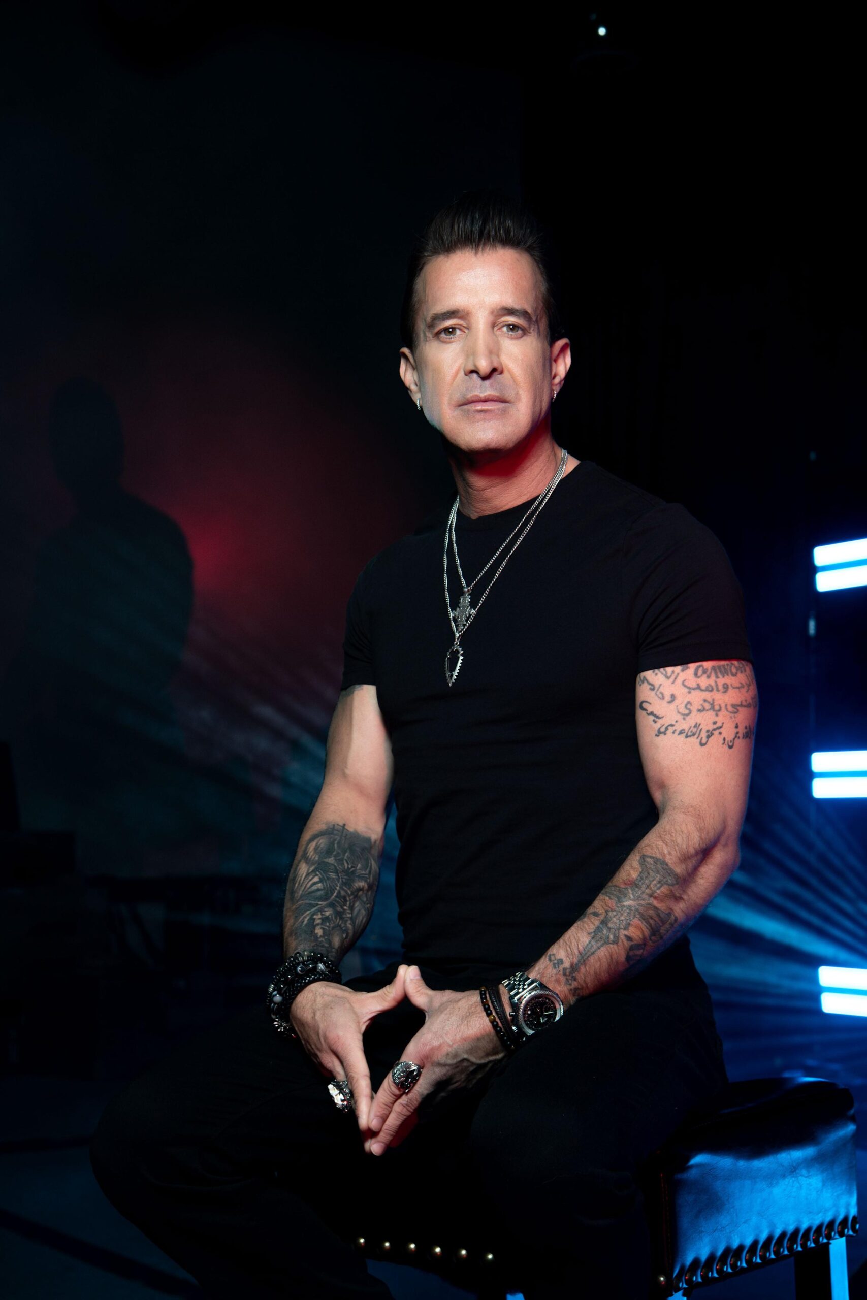 Scott Stapp script and sleeve tattoos
