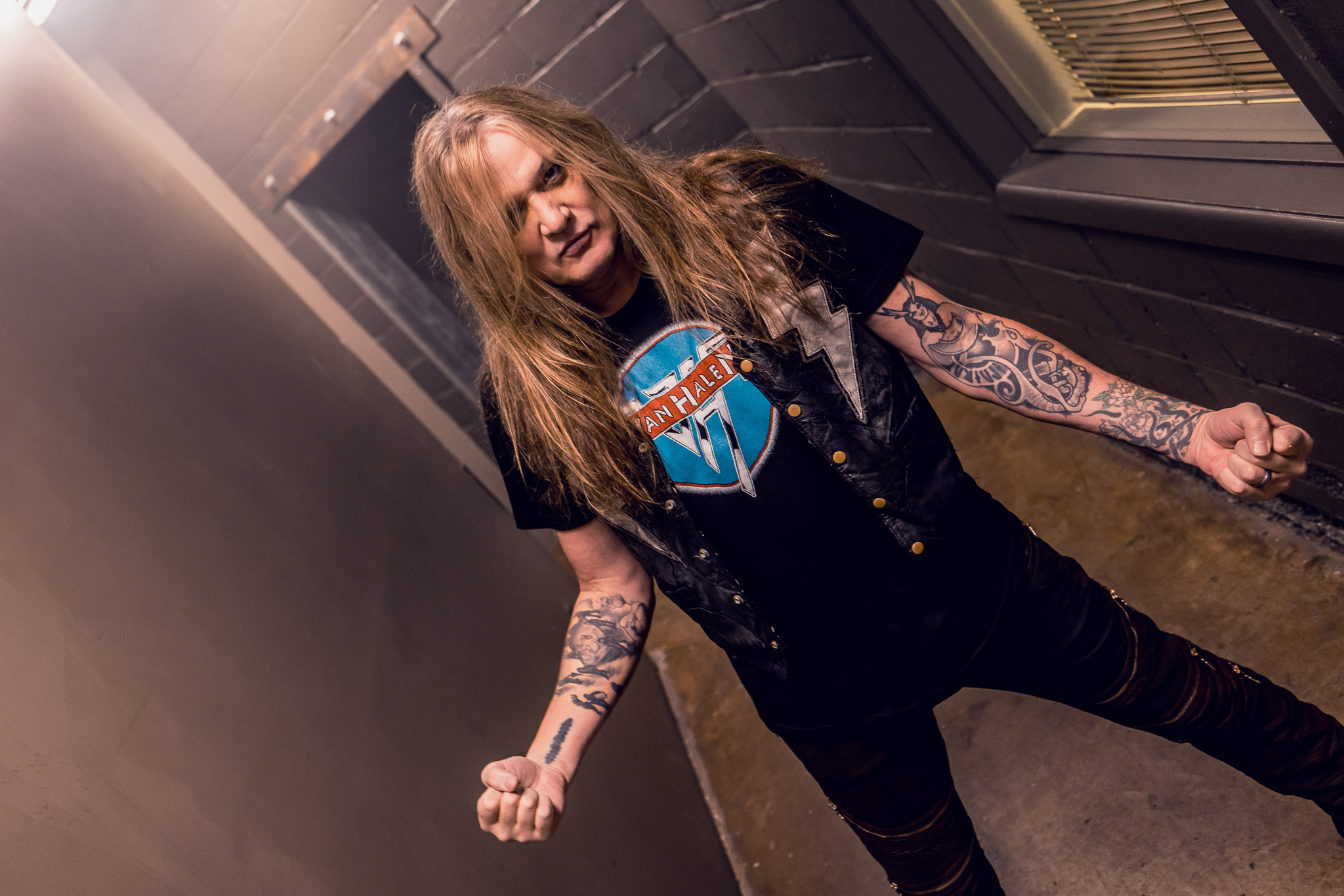 Sebastian Bach tattooed arms backstage