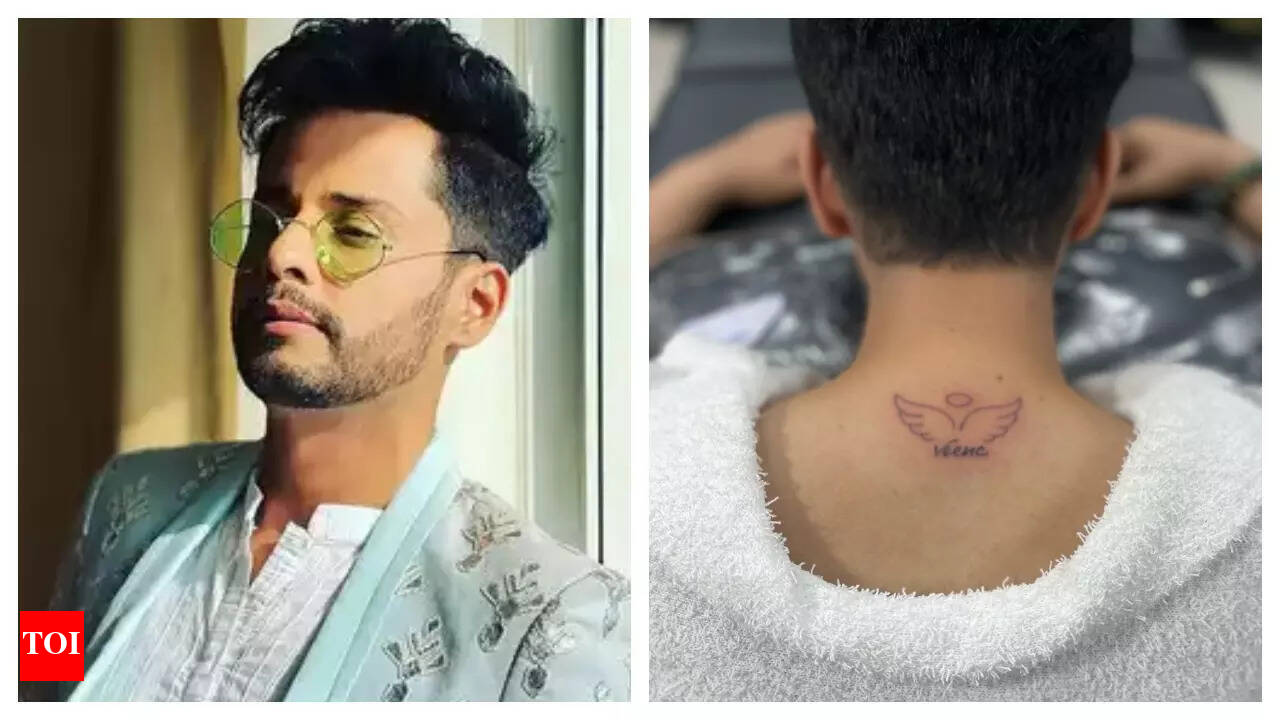 Shardul Pandit neck tattoo with angel wings Shardul Pandit tattoos: inline