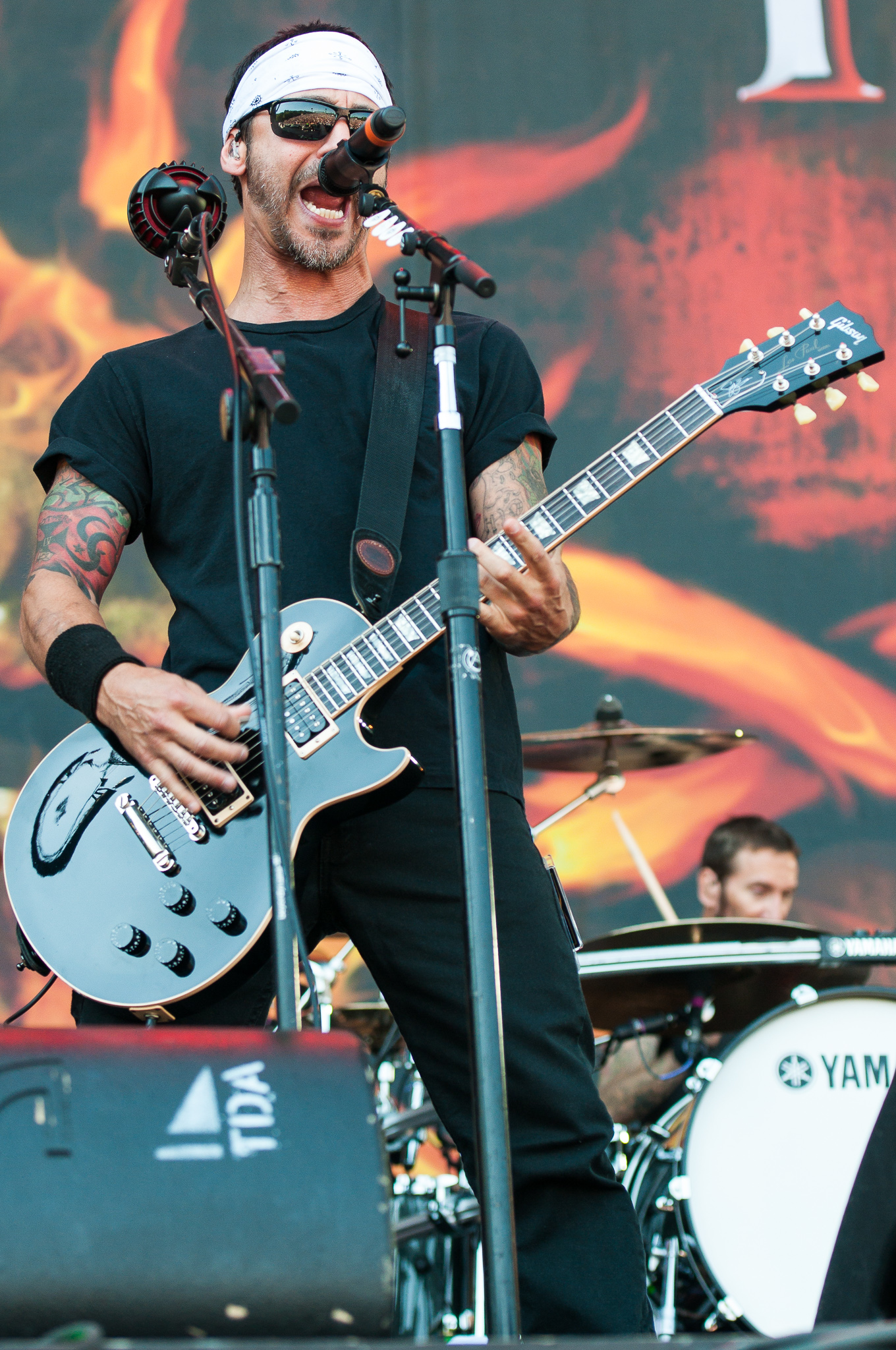 Sully Erna sleeve tattoo details from a live performance