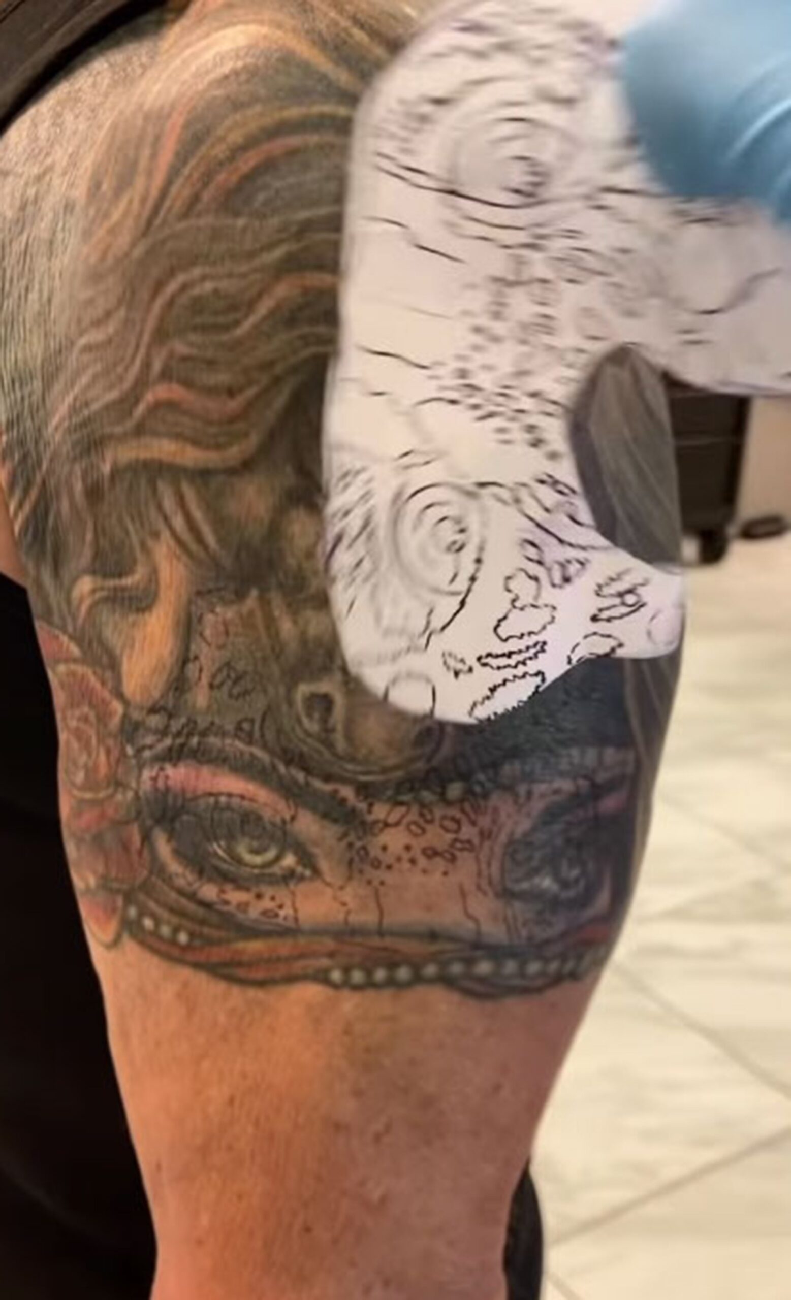 Sylvester Stallone original Jennifer Flavin portrait tattoo