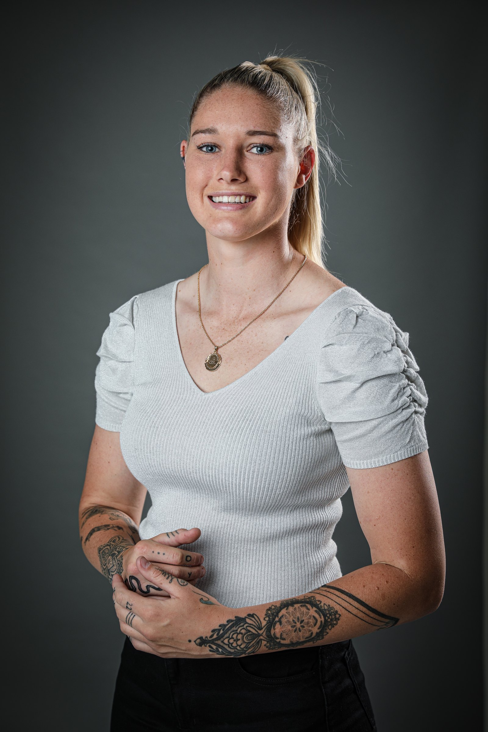 Tayla Harris tattoos: hand and forearm placement in an Australian of the Year portrait