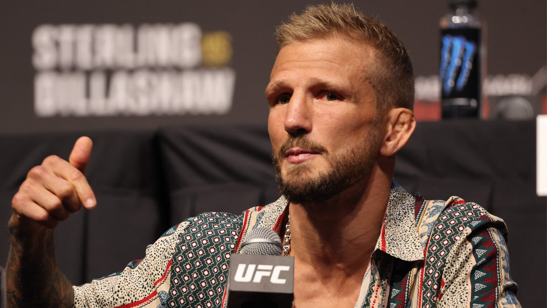 TJ Dillashaw in a contextual photograph: contextual career photograph, explicitly not tattoo evidence; not tattoo evidence