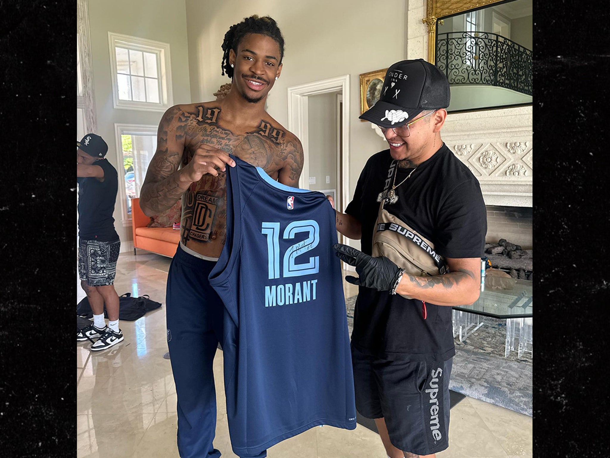 Ja Morant chest and back tattoo detail
