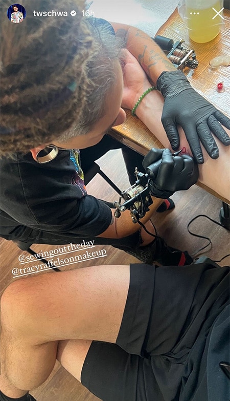 Tom Schwartz in a contextual photograph: tattoo session context; not tattoo evidence