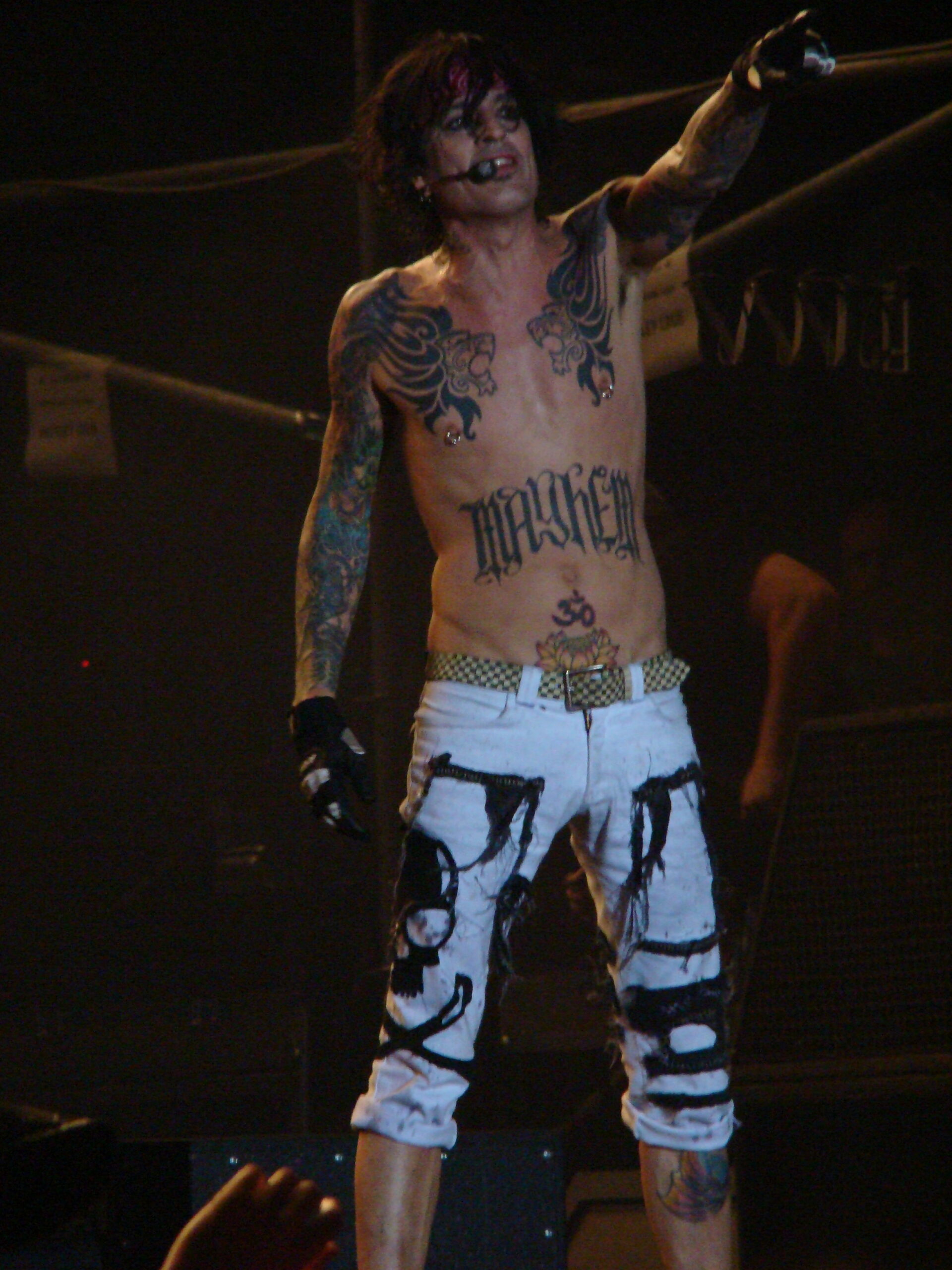 Tommy Lee stage chest tattoos